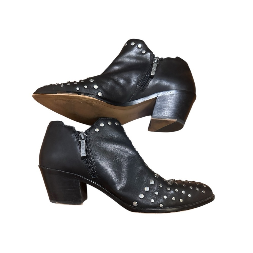 1.STATE Studded Black Leather Ankle Boots Edgy Minimal Western Chic Sz 6 - Picture 2 of 5